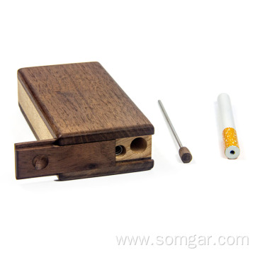 PW35K005 Wood Dugout with Metal Pipe Herb Weed Smoking Pipes